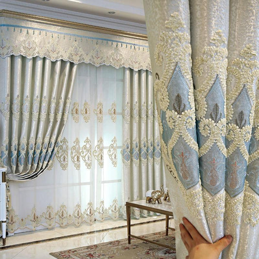 1/2pcs Luxury European-style Embroidered Thick Curtains for Living Room Balcony Bedroom Two-layer Blackout Curtain