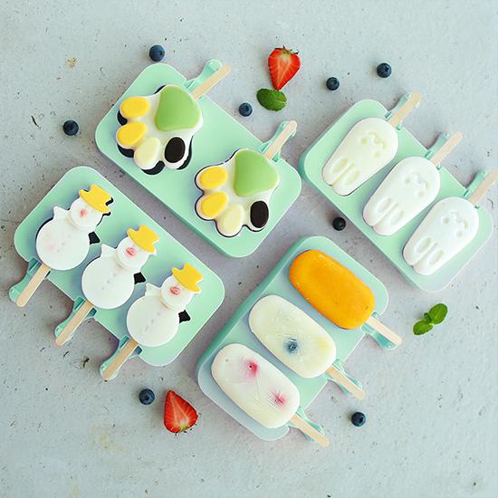 Homemade Food Grade Silicone Ice Cream Molds Ice Lolly Moulds Freezer Cartoon Ice Cream Bar Molds Maker with 100 Popsicle Sticks