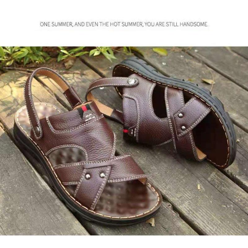 Spring Summer Men's Sandals Soft Leather Sandals Leather Beach Shoes Casual Men's Shoes Thick-soled Slippers