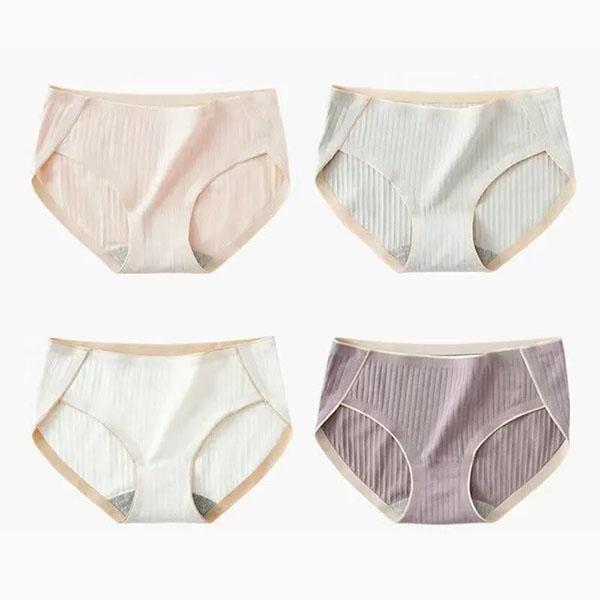 Women's 4Pcs/Set Mid Waist Breathable Seamless Underpants All-match Solid Color Large Size Causal Soft Panties