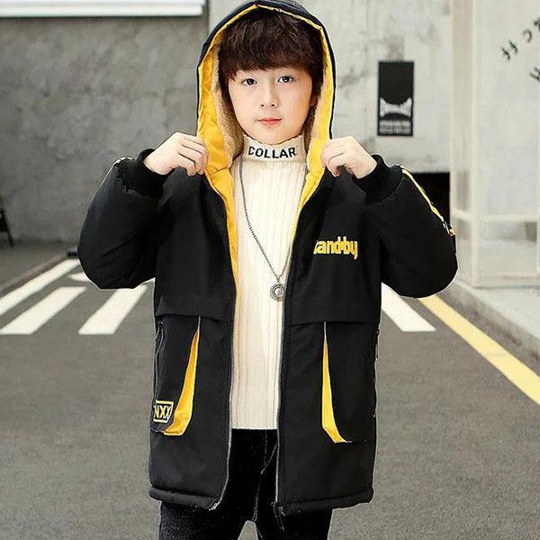 Winter Clothes Plus Cotton Thickening Boys Plus Fleece Jacket Big Children's Cotton Jacket Boy Jacket Children's Mid-length Cotton Jacket