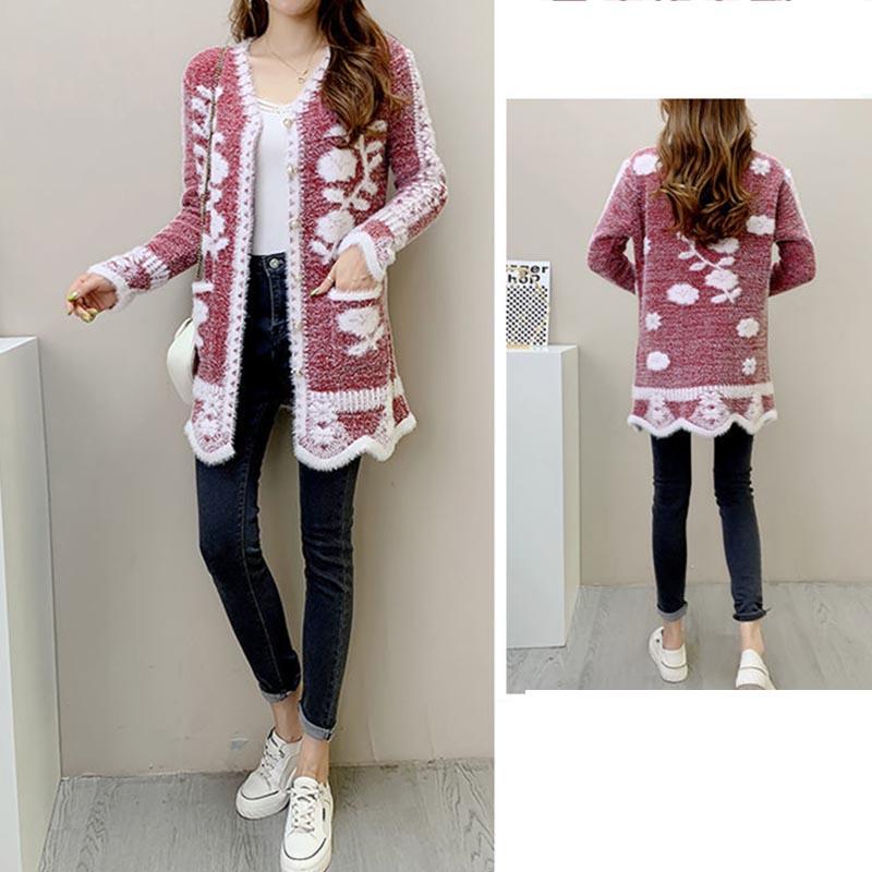 Cardigan Sweater Women's Knitted Sweater Jacket Spring and Autumn Sexy Mid-length Slim-fit Imitation Mink Jacket