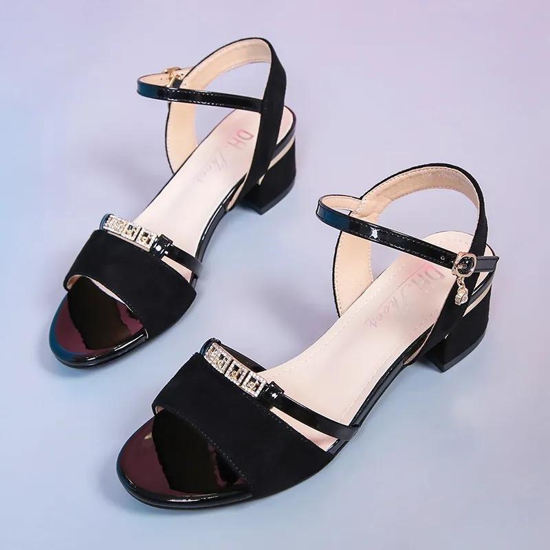 Women's Summer Sandals Open Toe Buckle Rhinestones Thick Heel Wedge Platform Sandals Korean Thin Belt Sexy All-match Medium Heel Sandal