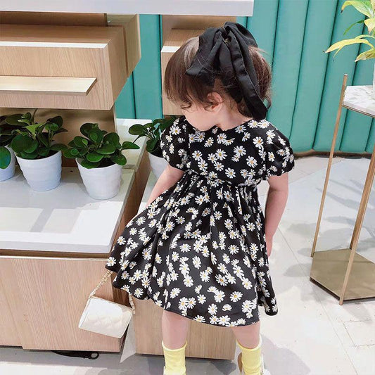 Children Dress Spring Summer Clothing  Baby Girls Clothing Printing Girl's Dress Princess Skirt Chrysanthemum Broken Flower Dress