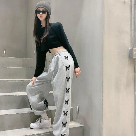 Sports Pants Women's Loose Drawstring Sweat Pants Wide Leg Casual Pants Fitness Jogging Straight Pants Trousers