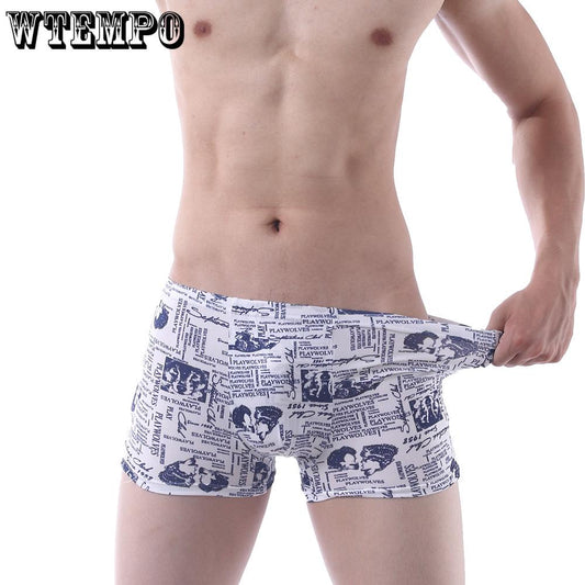 Wtempo 4pcs Boxer Mens Underwear Short Print Breathable Shorts Boxers Sexy Underpants