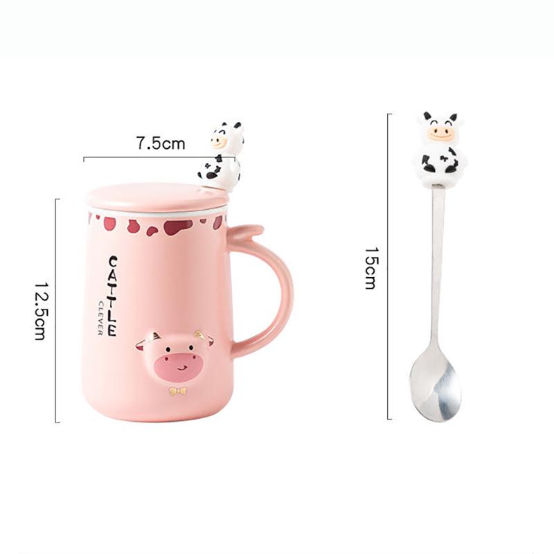 Cartoon Large Capacity Spoon with Lid for Men and Women Couple Cup Home Office Ceramic Mug Drinking Cup