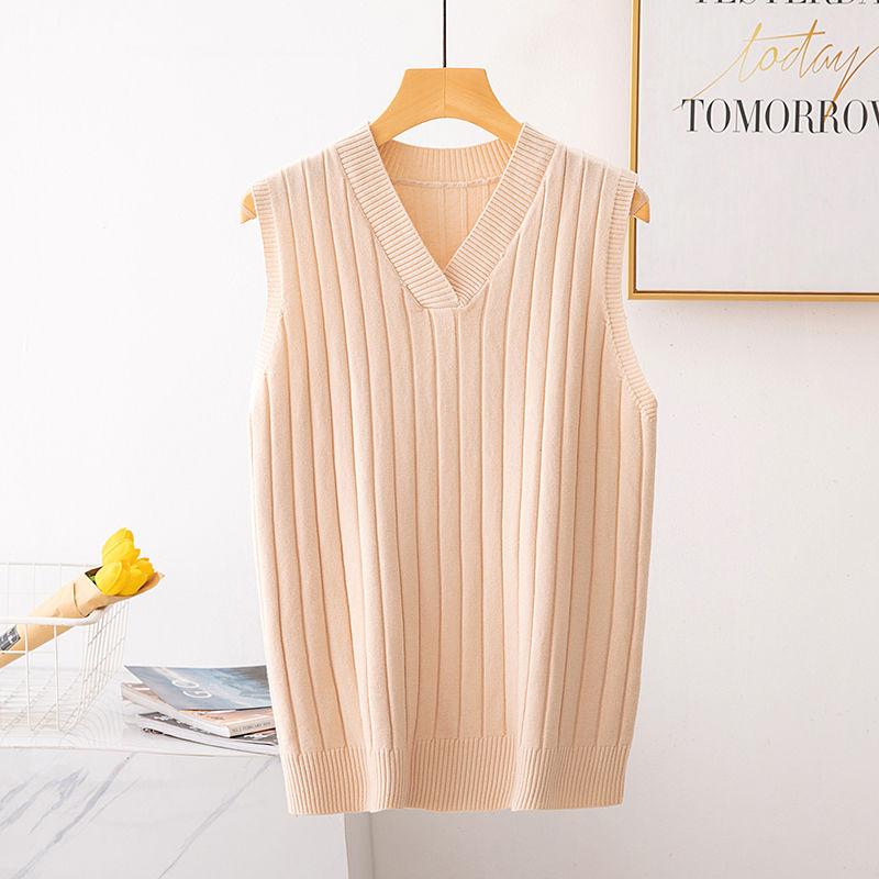 Women's Spring and Autumn Knit Sweater Vest Vest Korean Version Loose V-neck Waistcoat Sleeveless Sling All-match Sweater Women