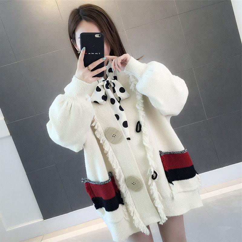 Autumn and Winter Casual Solid Color Sweater Cardigan All-match Thick Coat Loose Blouse