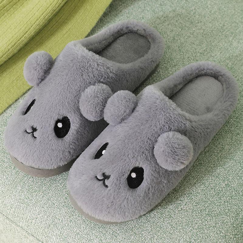 Autumn and Winter Cotton Slippers Female Cute Plush Couple Half-pack with Warmth and Non-slip Plush Slippers for Home Indoor