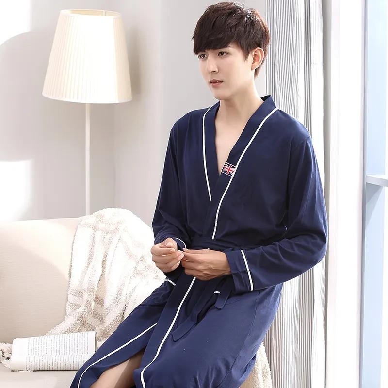 Brand Pajamas Spring and Autumn Couple Bathrobes Cotton Pajamas Men's Summer Long-sleeved Long-length Bathrobes Plus Size Robes