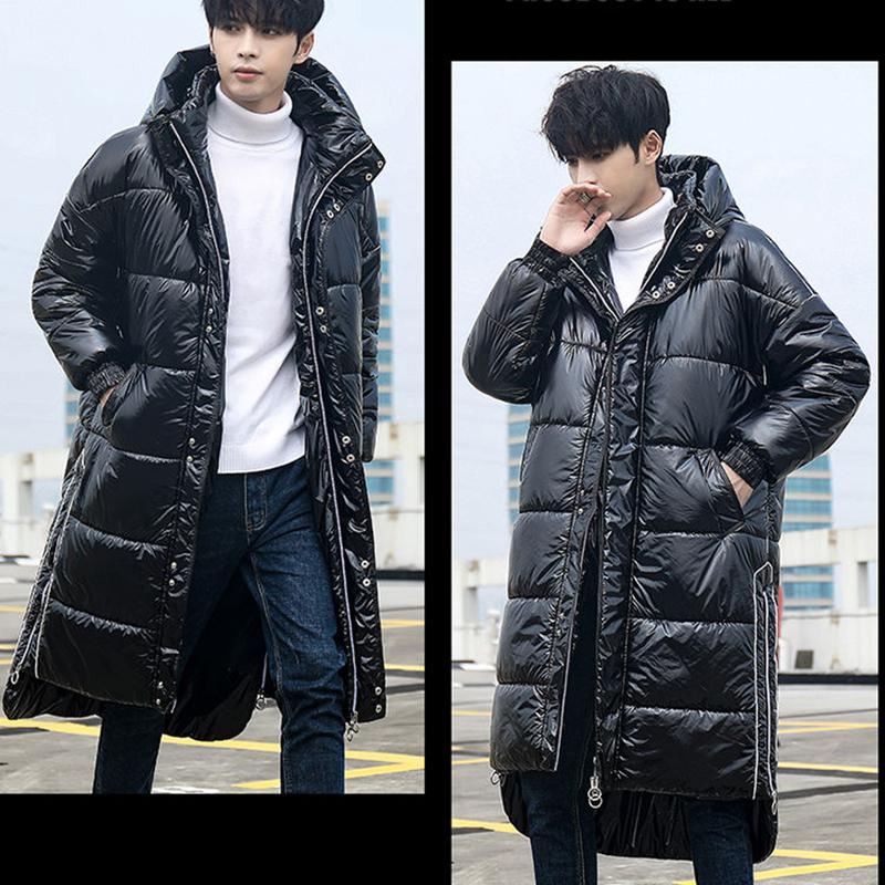 Fashion Trend Hooded Men's Down Jacket Autumn and Winter Plus Velvet Thick Warm White Duck Down Long Male Jacket