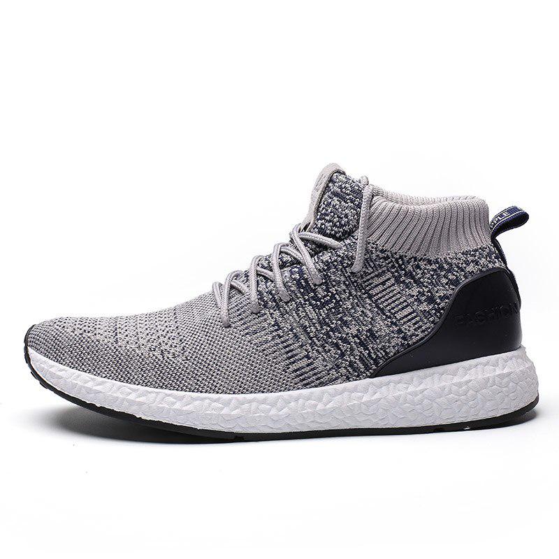 Men Sneakers Shoes Flying Woven Breathable Mesh Shoes Comfortable Trainers Black Lace