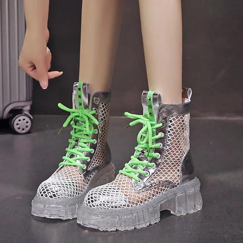 Summer Thin Martin Boots Hollow Breathable Jelly Platform Boots Heighten Boots