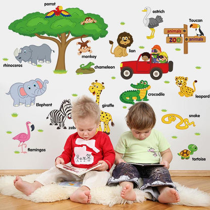 New cartoon animal English Children room kindergarten preschool decoration wall sticker removable