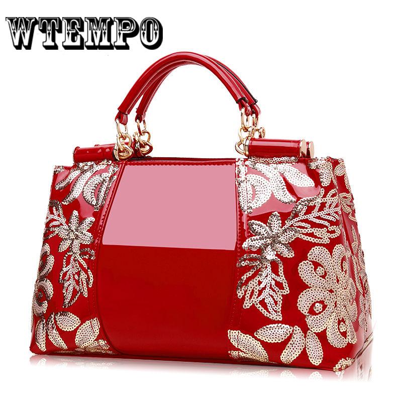 Handbags Women Patent Leather Handbags Embroidery Vintage Party Banquet Bag