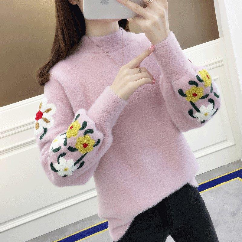 Non-shedding Long-sleeved Fashion Top Plus Size Sweet Embroidered Sweater Women