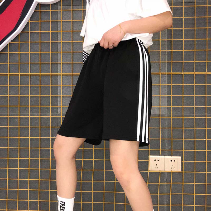 Sports Shorts for Men and Women Loose Summer Versatile Three-bar Striped Five-point Pants