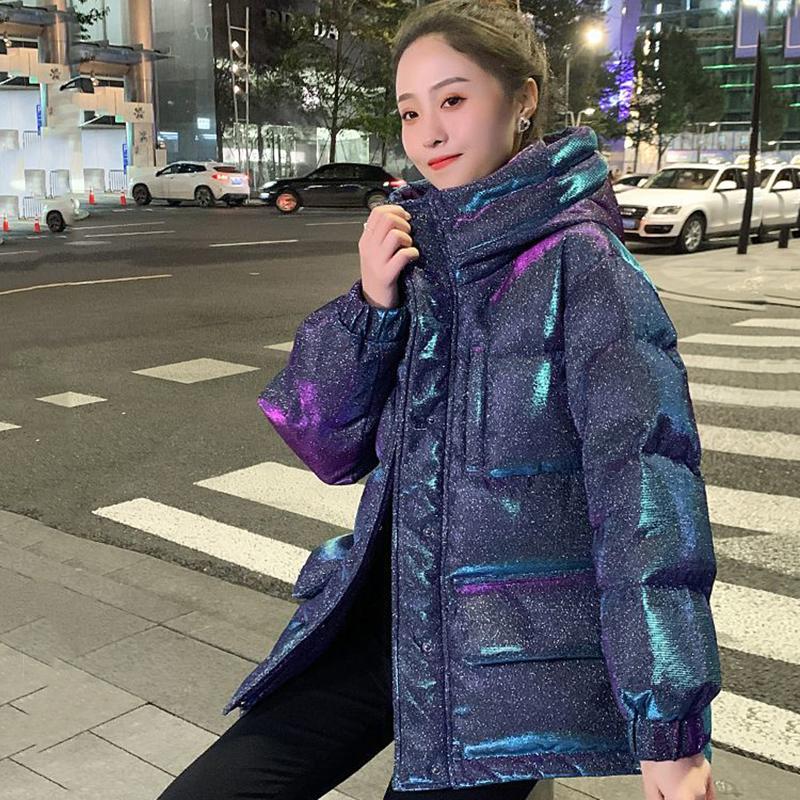 Bright Face Down Cotton Padded Clothes Short Loose Thickened Warm Coat Women's Korean Hooded Down Jacket Quilted Jacket