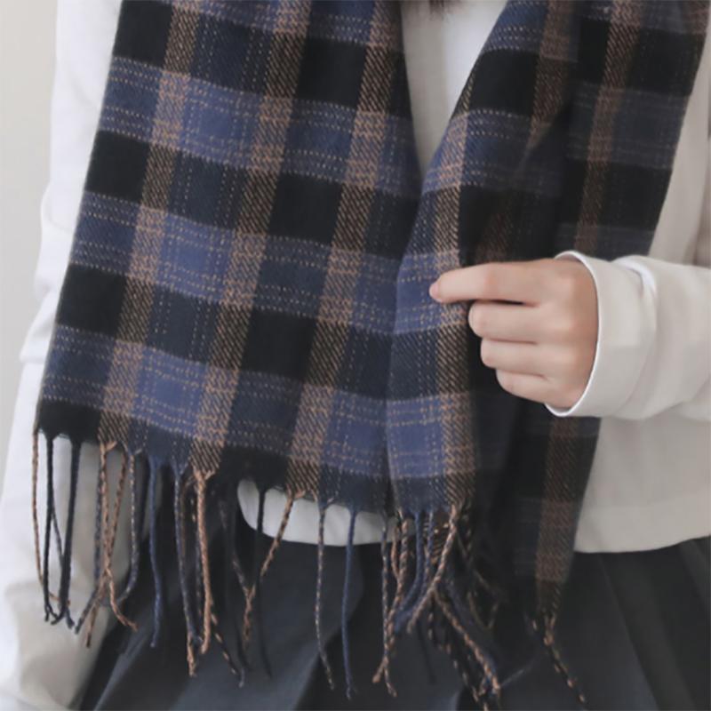 Plaid Scarf Women's Winter Korean Style Wild Japanese Autumn and Winter Imitation Cashmere Warm Tassel Scarf