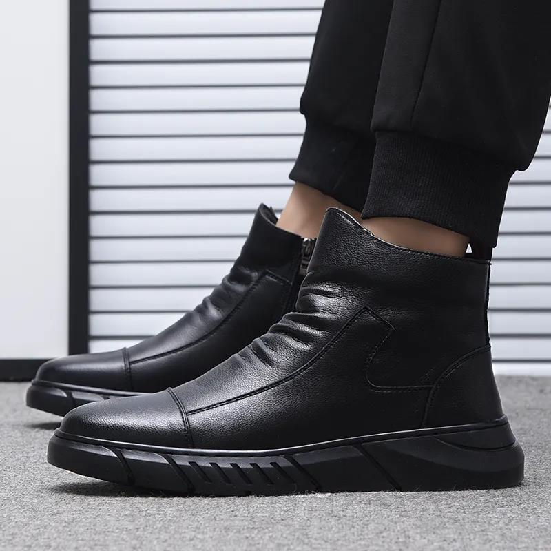 Martin Boots Spring and Autumn Leather Breathable High-top Casual Leather Shoes Men's Business British Style Leather Boots