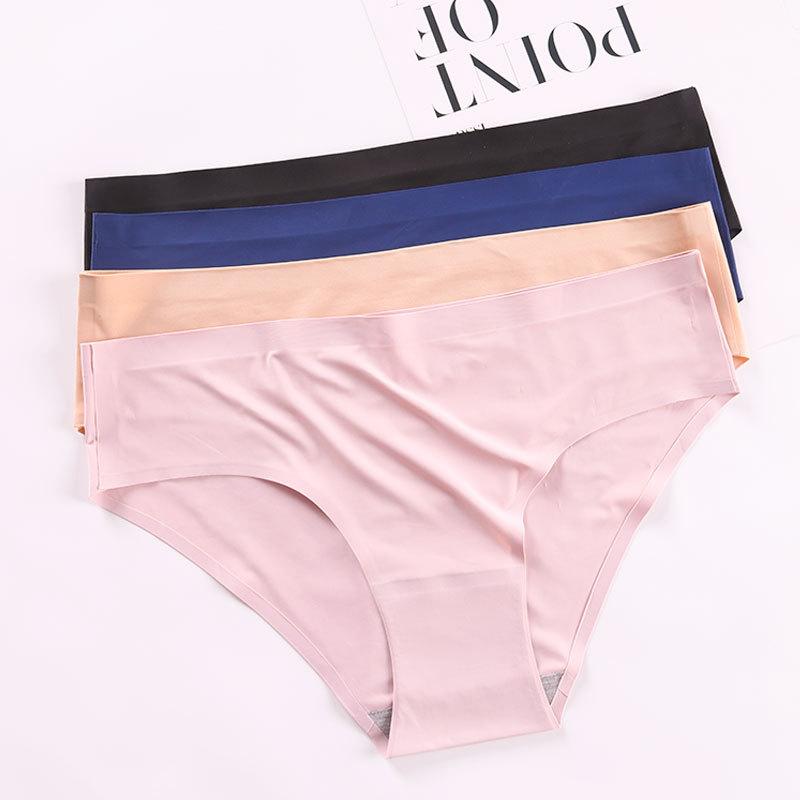 4Pcs/Set Women's Mid Waist Solid Color Seamless Cotton Panties Highly Elastic Large Size Causal Soft Briefs