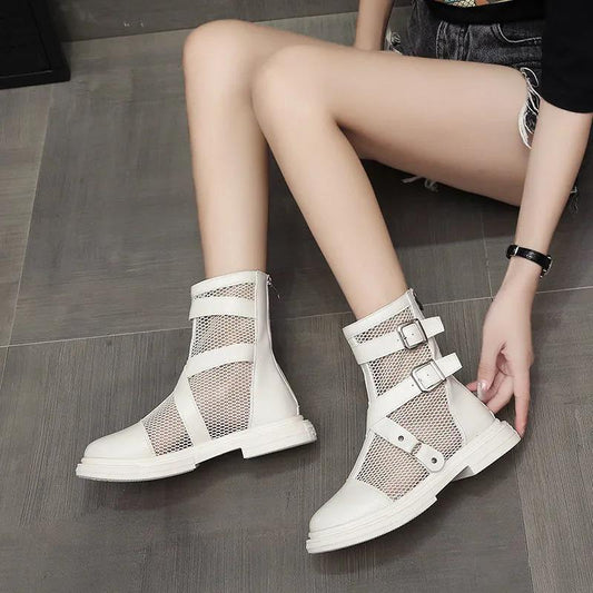 Women's Summer Tide Martin Boots Thin Boots Korean Version Sponge Cake Single Boots Breathable Mesh Hollow Women's Boots