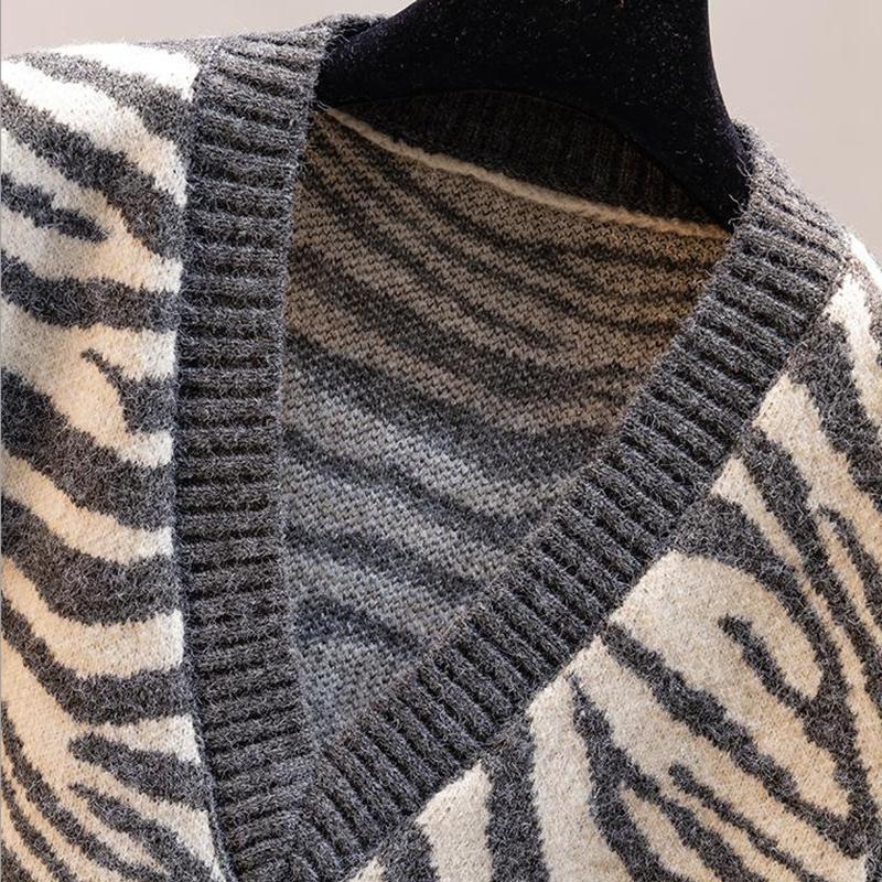 Waistcoat Vest Jacket Autumn Knit Women's Sweater Winter Zebra Pattern Outer Wear Loose V-neck Sleeveless Thin Sweater