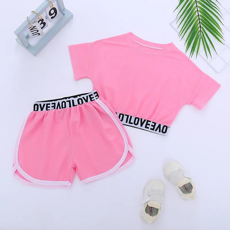 Children's Short-sleeved Suit Girls Summer Sportswear Shorts Solid Color Casual Wear