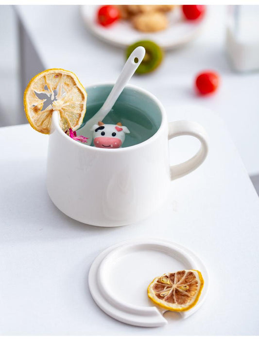 Creative Ceramic Mug with Lid Spoon Cute Female Korean Water  Breakfast Cup Couple  Milk Coffee Tea Cup