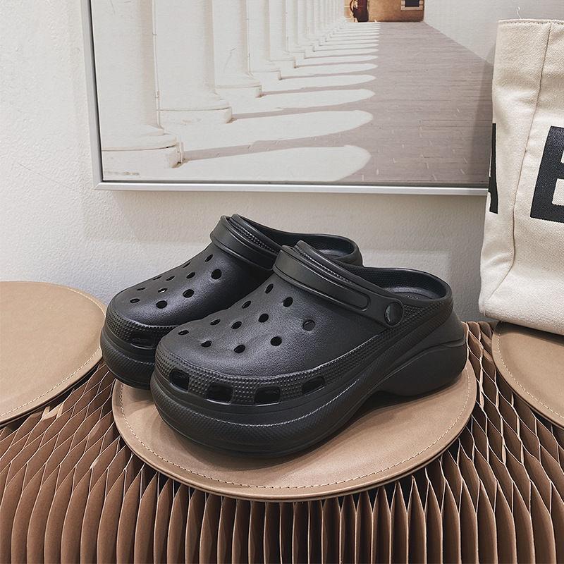 Baotou Slippers Women Wear Thick Soles To Increase Dad Non-slip High-heeled Sponge Cake Hole Shoes Beach Shoes Comfortable and Light