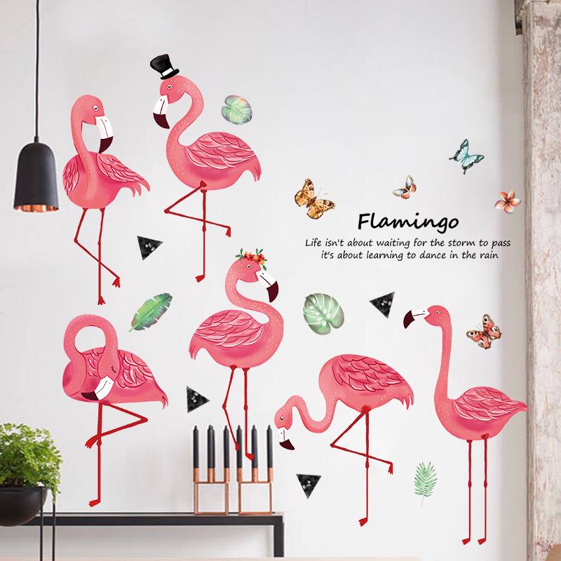 Hand-painted flamingo wall stickers PVC removable transparent decorative stickers