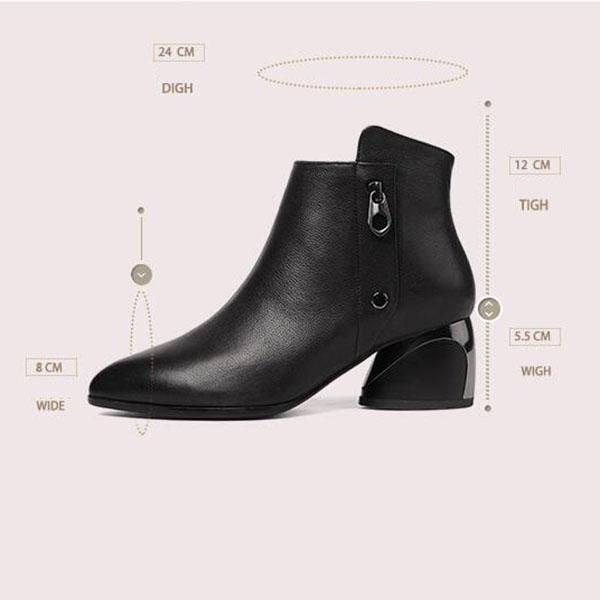 Winter Heel Martin Short Boots Simplicity Warm High-heeled Women Boots Pointed Toe Leather Ankle Boots