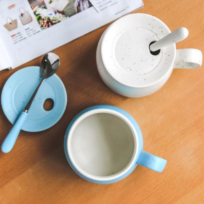 Large Capacity Mug with Lid and Spoon Breakfast Cup Men's and Women's Ceramic Cup Home Korean Student Coffee Milk Cup