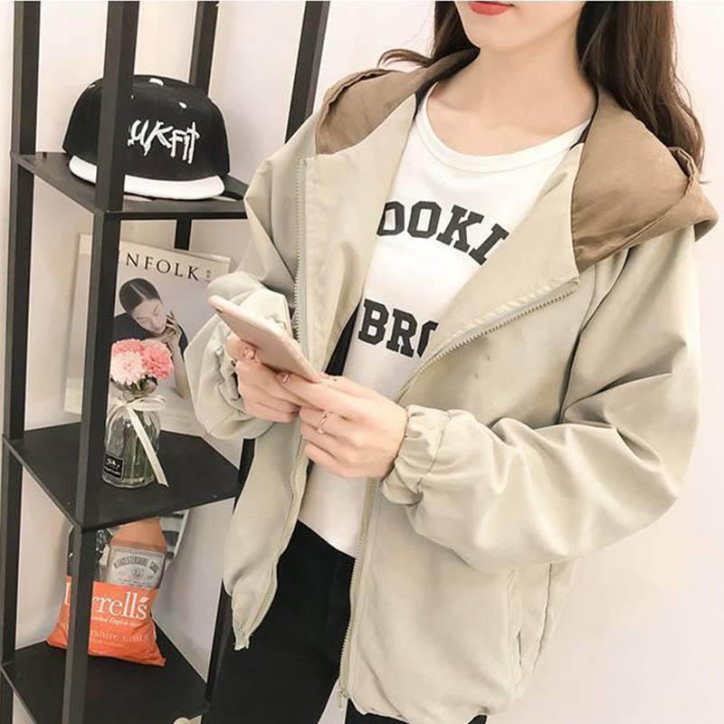 Spring and Autumn Hooded Casual Windbreaker Loose All-match Baseball Uniform Jacket Women