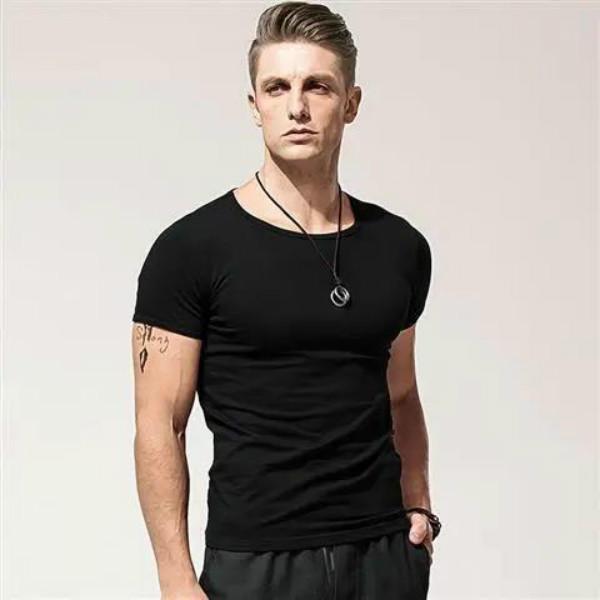 Men's Slim T-shirt Short-sleeved Sports Stretch Solid Color Round Neck Bottoming Shirt Fitness Half-sleeved Top Summer Tide