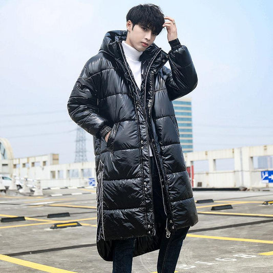 Fashion Trend Hooded Men's Down Jacket Autumn and Winter Plus Velvet Thick Warm White Duck Down Long Male Jacket