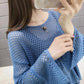 Summer Ice Silk Knitted Sunscreen Blouse Trumpet Net Shirt Top Hole Thin Women's Loose Hollow See-through Fabric Light and Breathable