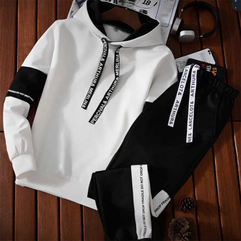 Spring and Autumn Pullover Fashion Sports Men's Suit Hooded Student Casual Slim Sportswear Trousers Suit