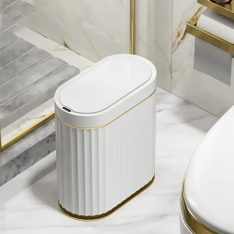 Narrow Flat Gap Smart Sensor Trash Can Automatic Electric Covered Bathroom Household Toilet Living Room Wastebasket