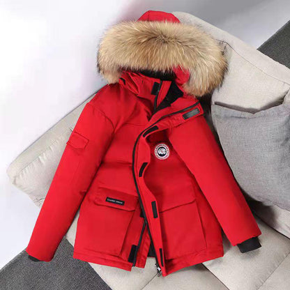 Mid-length Thick Down Jacket Lovers Suit Tooling Men's Jacket White Duck Down Goose Down Windproof Student Padded Jacket