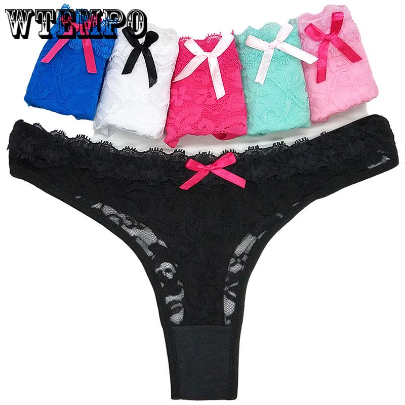 6 Pcs/Lot Female Underwear Lace Thong G-String Sexy Panty T-Back for Woman