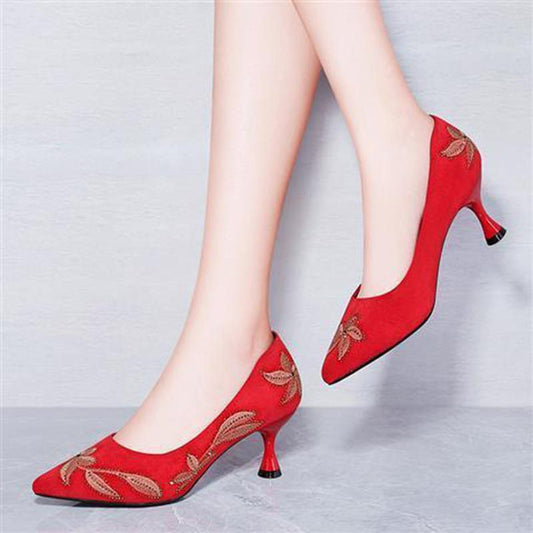 Shoes with Cheongsam Retro High-heeled Shoes Female Stiletto Embroidered Chinese Style Black Retro Four-season Shoes