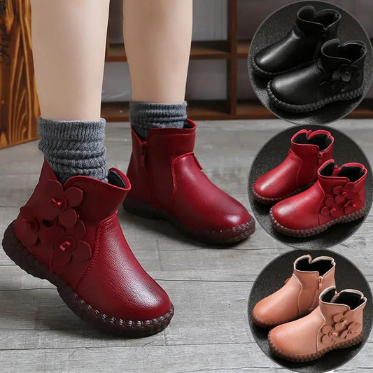 Girls Boots Winter Princess Boots Plus Velvet Children's Short Boots Girls Cotton Boots Baby Shoes