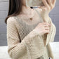 Summer Ice Silk Knitted Sunscreen Blouse Trumpet Net Shirt Top Hole Thin Women's Loose Hollow See-through Fabric Light and Breathable