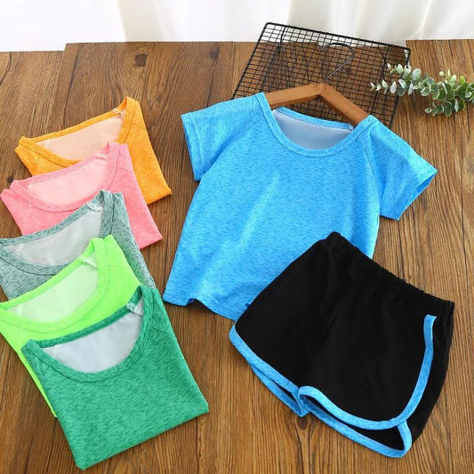 Children's Quick-drying Suit Two-piece Suit Boys and Girls Baby Summer Casual Sportswear Shorts Short-sleeved T-shirt Ice Silk