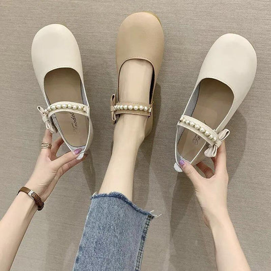 Women's Spring and Summer Gentle Fairy Style Flat Shoes Lazy Beanie Shoes Small Leather Shoes Lady Elegant Shoes