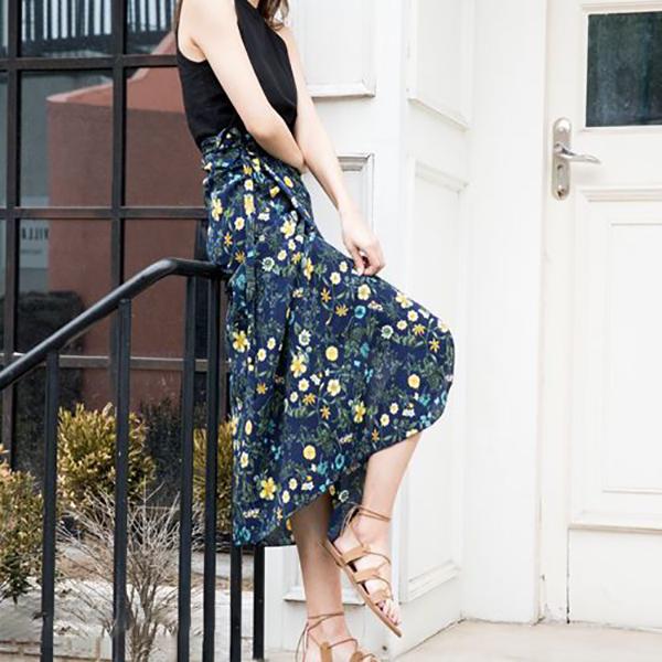 Long Floral Chiffon Casual Skirt One-piece Skirt Women Summer Chiffon Wrap Skirt Long Beach Skirt