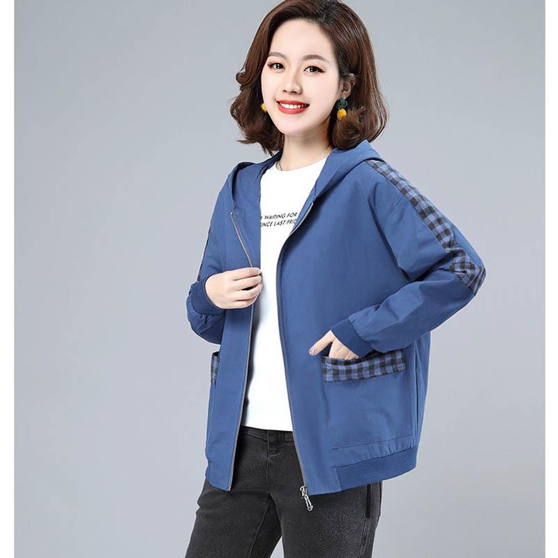 Spring and Autumn Loose Middle-aged and Elderly Western Mother's Hooded Large Size Short Jacket Women