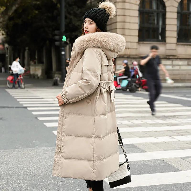 Down Jacket Winter Ladies Fashion Korean Big Fur Collar Thick Warm Hooded Mid-length Plus Size Cotton Jacket